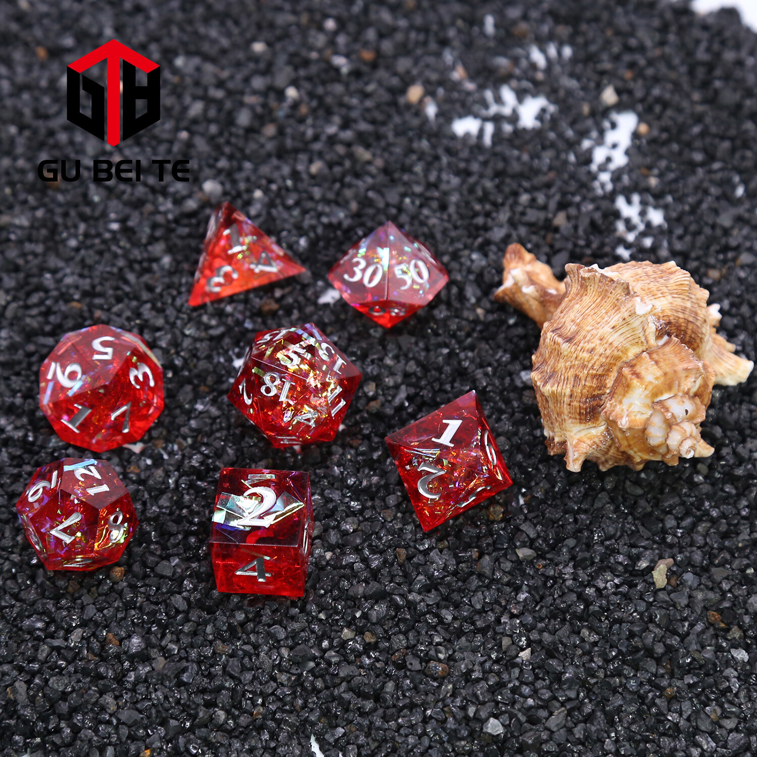 7Pcs DND Dice Set Resin Red Polyhedral Dice D4 D6 D8 D10 D10 D10 D% for Rpg D&D