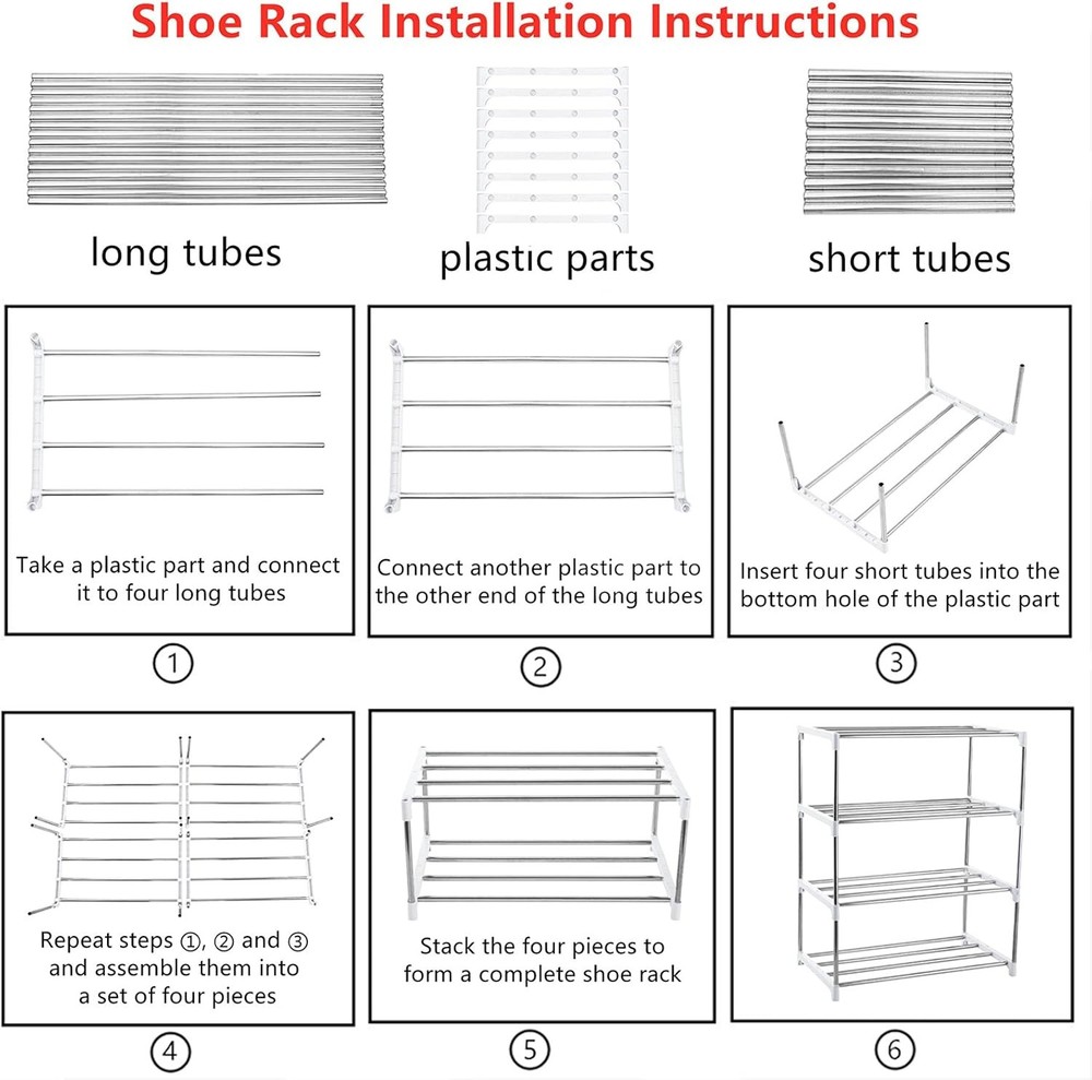 4-Tier Stackable Small Shoe Rack, Lightweight Shelf 4-Tier, White