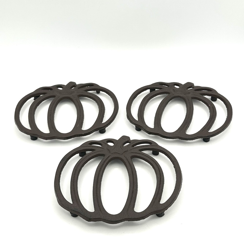 Three Cast Iron Pumpkin Trivets Rustic Fall Kitchen Thanksgiving Farmhouse Table