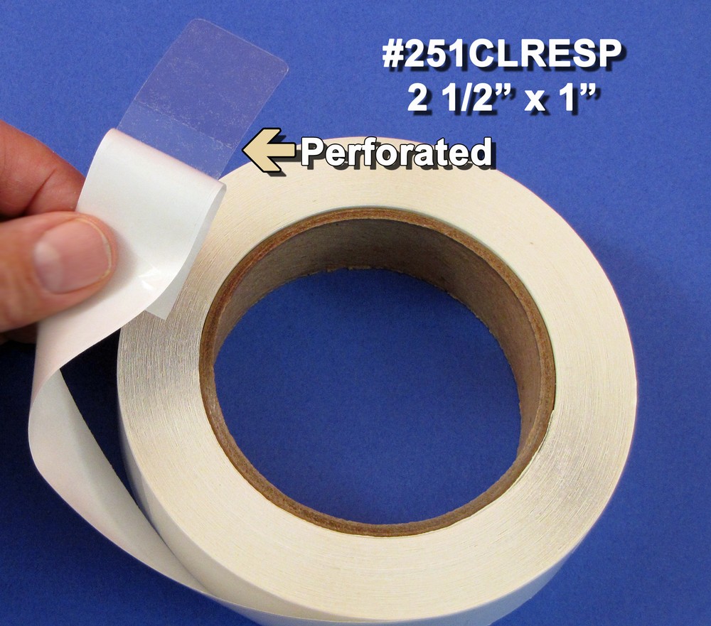 Clear Extreme Stick Perforated Rectangular Labels 2.5 x 1 500 Roll #251CLRESP
