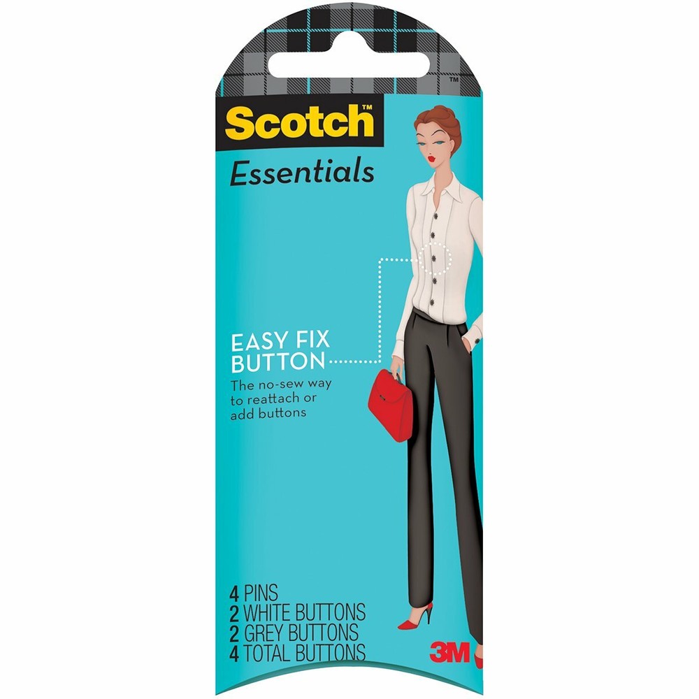 Scotch Essentials Easy Fix Button, 4 Pins, 2 White & 2 Grey & 4 Total Button,NEW