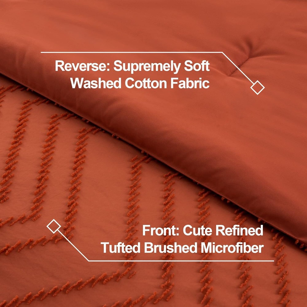 Burnt Orange Comforter Set, Lightweight Fall Tufted Bedding Set king