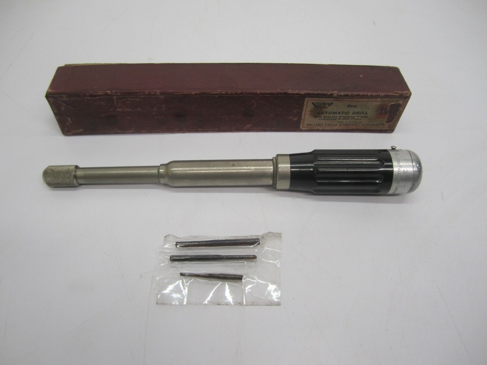 Vtg Millers Falls Automatic Drill Hand Tool 188A W/ Original Box & 3 Points