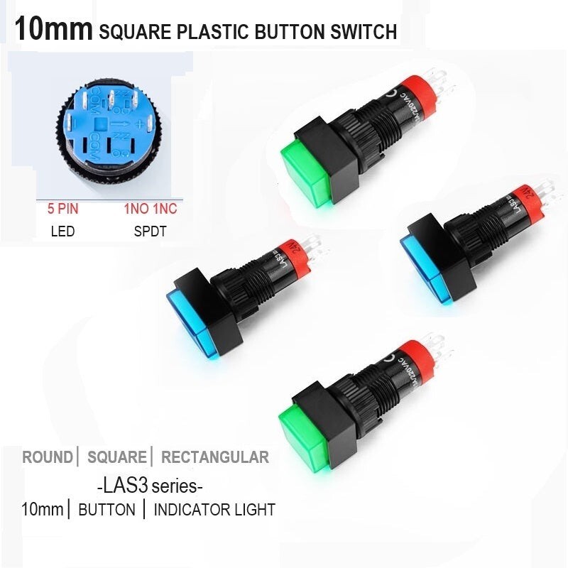 10mm SPDT LED Illuminated ON/OFF Square Plastic Push Button Switch (LAS3F-11Z)