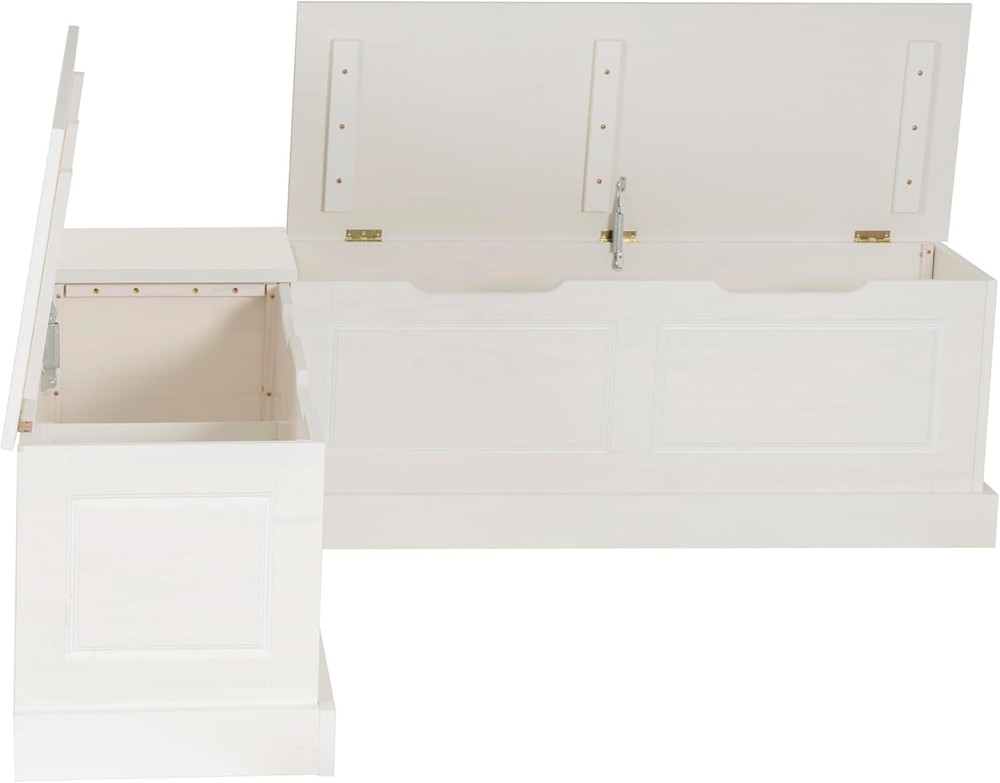 Harris White Solid Pine Backless Nook with Hidden Storage Solution