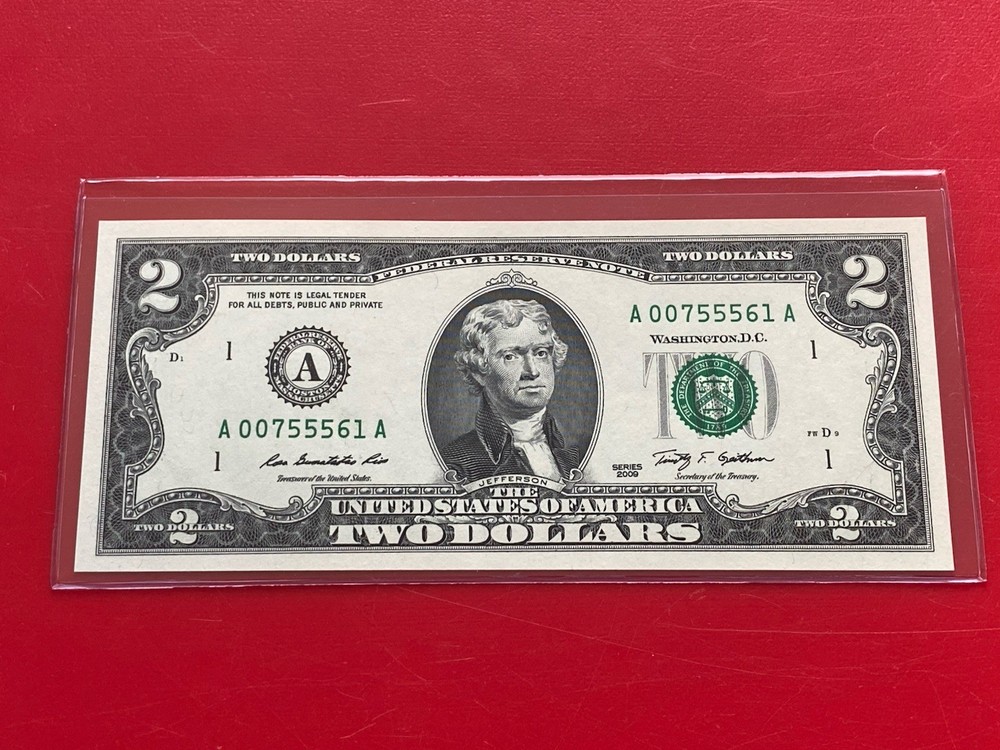 2009 $2 TWO DOLLAR BILL ( BOSTON "A" ) UNCIRCULATED