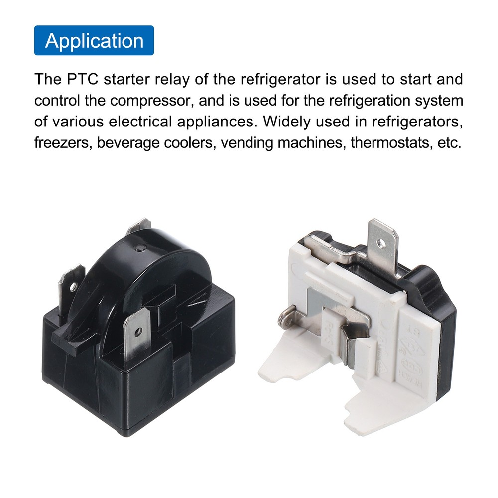 Refrigerators PTC Starter Relay 3-Pin 4.7 Ohm Overload Protector 1/2HP