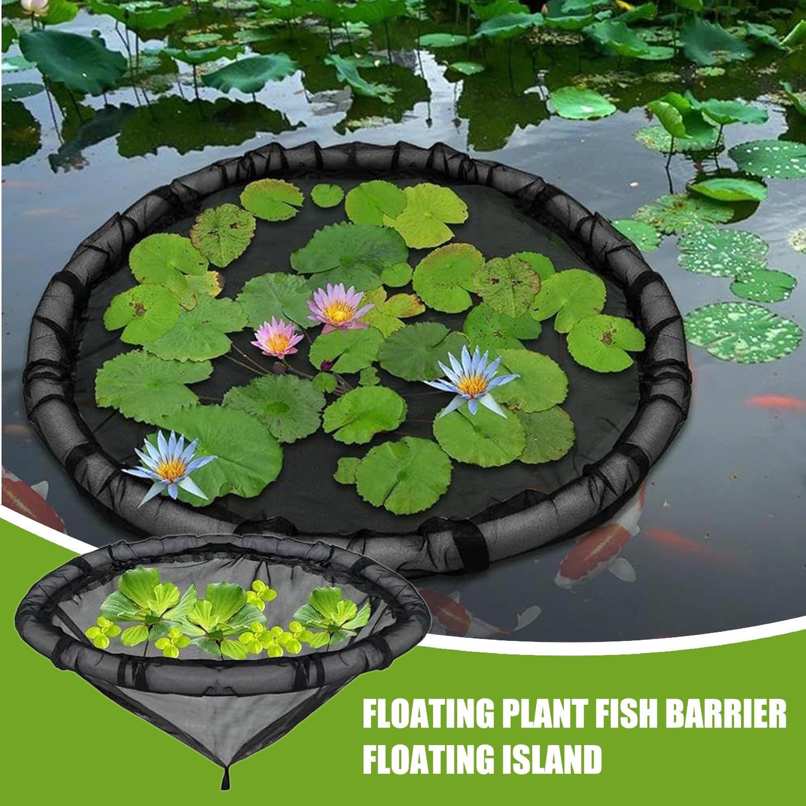 Floating Island Planter for Ponds, 17.7" Round Floating Flora Fish Barrier