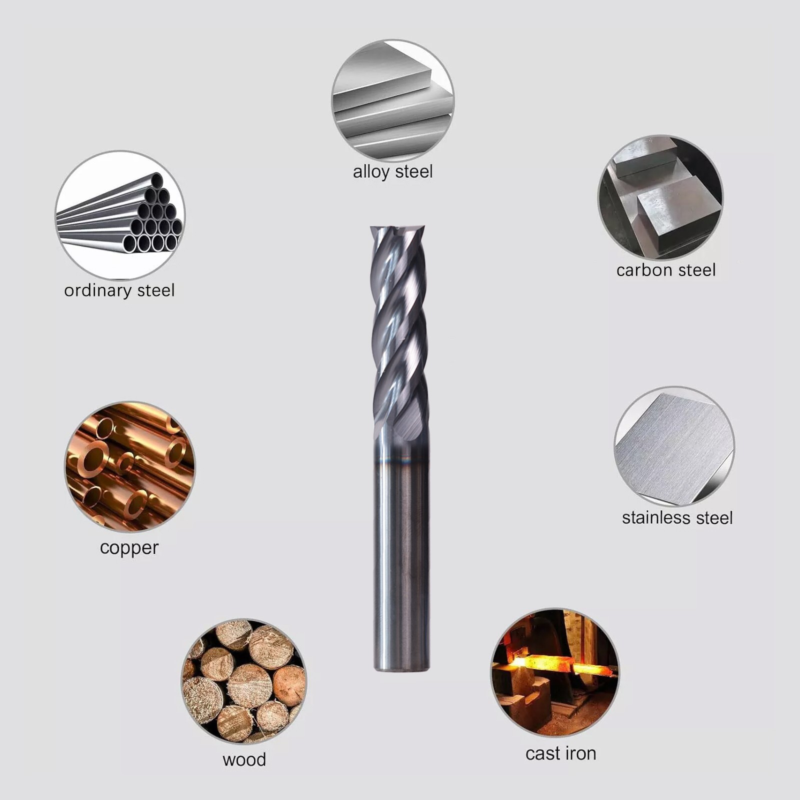 5 PCS 3/16" 4 Flute 2" Overall Length Carbide End Mill AlTiN Coated