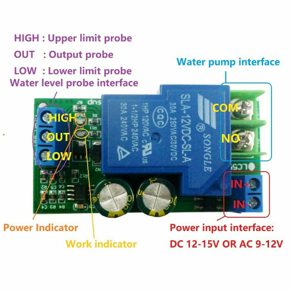 Water Level Automatic Controller Liquid Module AC 9V-12V DC 12V-15V 10A Pump