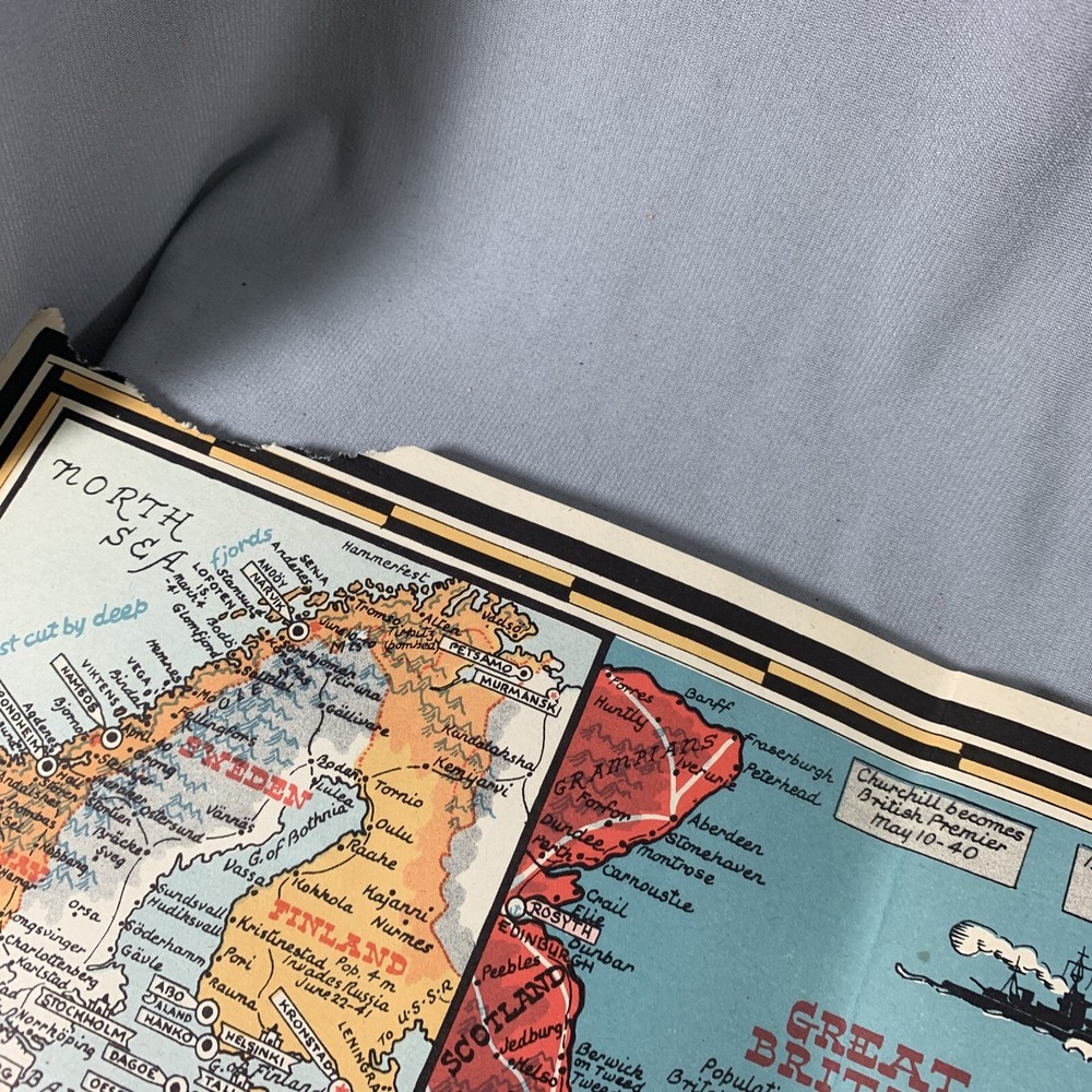 Vtg WWII War Map Invasion Dated Events