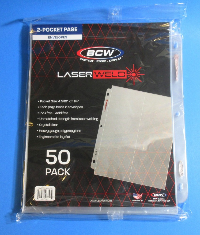 50 LASERWELD 2-POCKET #10 ENVELOPE ALBUM PAGES, FOR COVERS & MORE, ARCHIVAL SAFE
