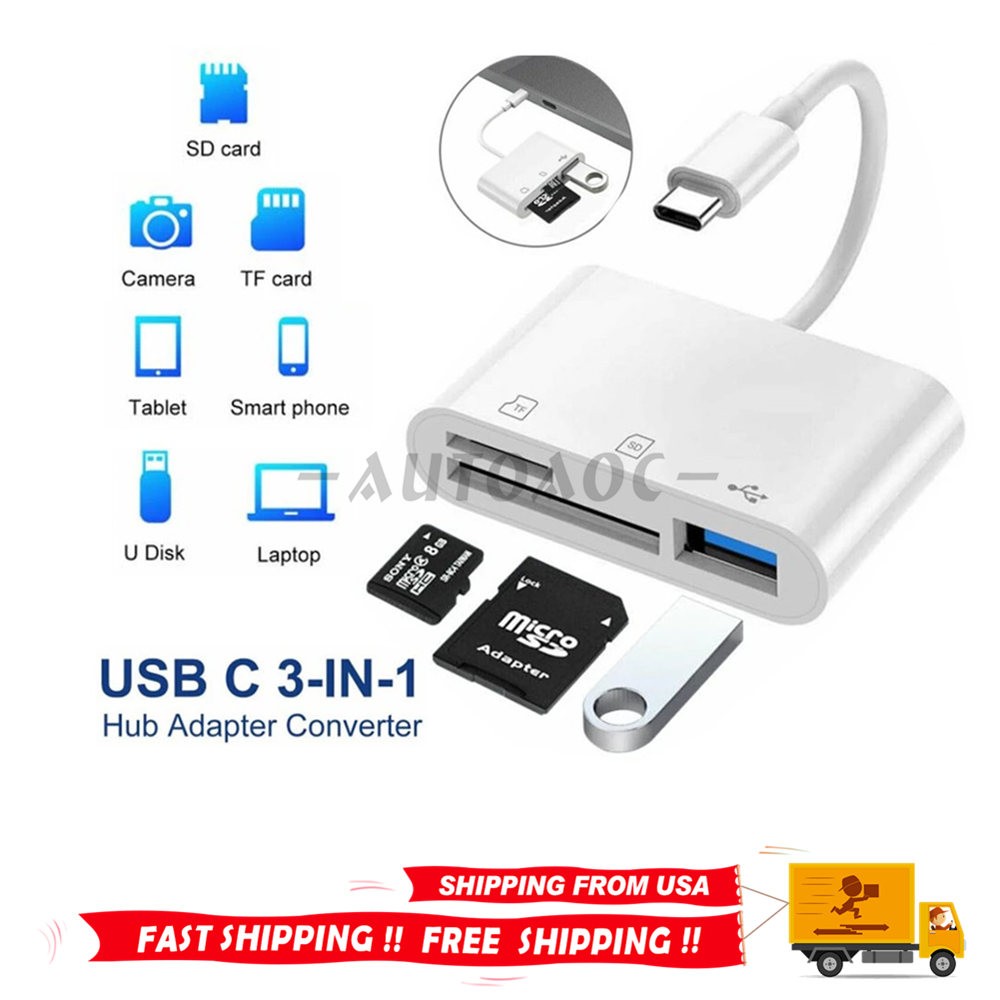 3 in 1 USB C Hub Type C Adapter SD Card Reader For MacBook Pro Laptop