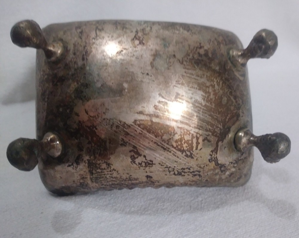 Silver Plated Footed Rectangular Metal Candy Dish 'basket' w/ Floral Handle '40s