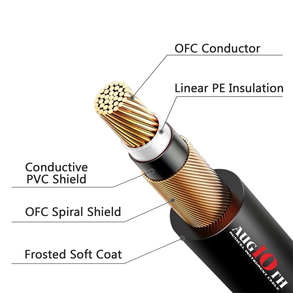 Augioth 18 Inch Guitar Patch Cable 45 CM Performance 18in, Black