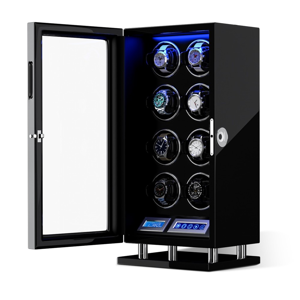 New Fingerprint LED Automatic 8 Watch Winder Box Display Case LCD Touch Screen