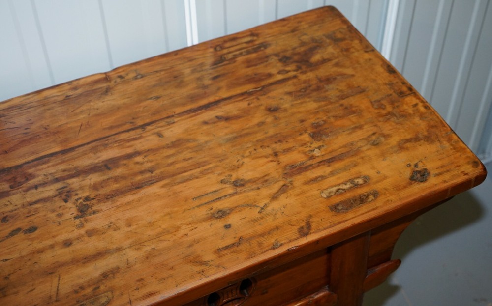 ANTIQUE CHINESE TEMPLE ALTER SIDEBOARD WITH CUPBOARDS IN SOLID TEAK REDDISH