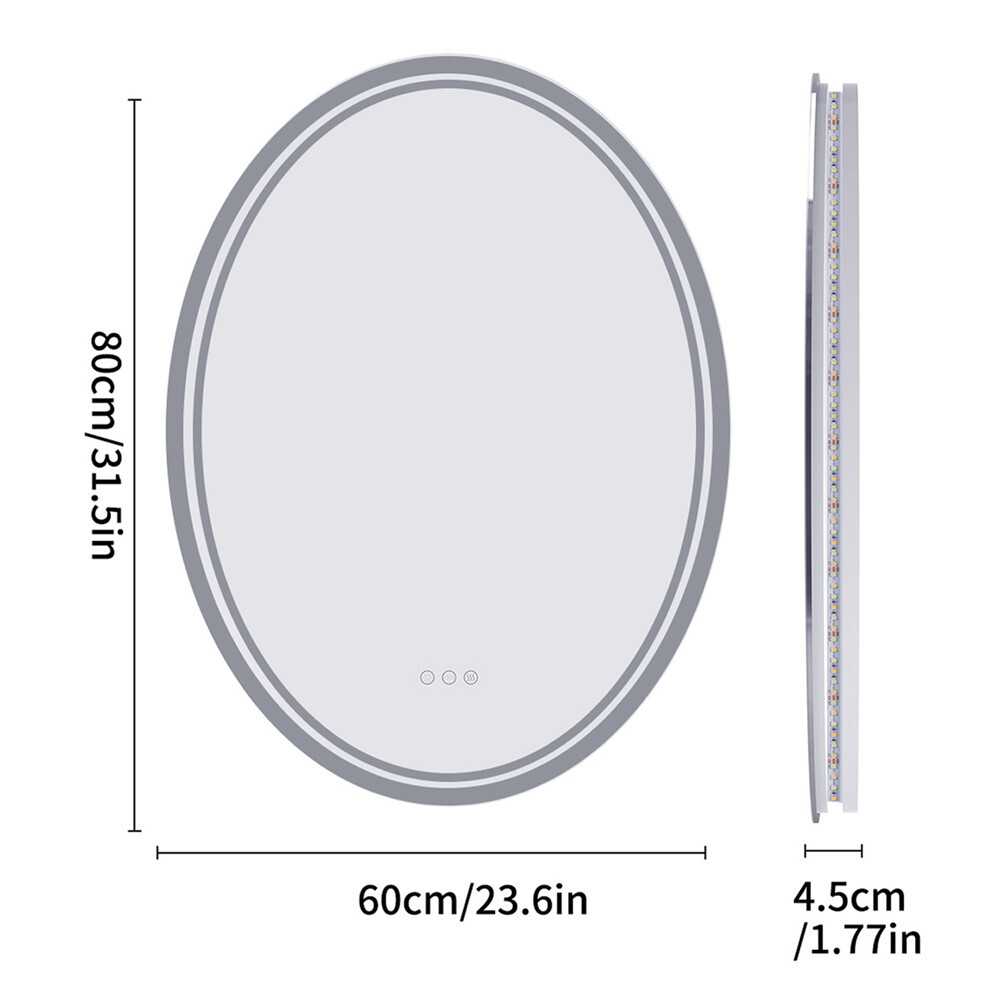 Memory Defog Oval LED Vanity Mirror Bathroom Steples Dimmable Wall Makeup Mirror