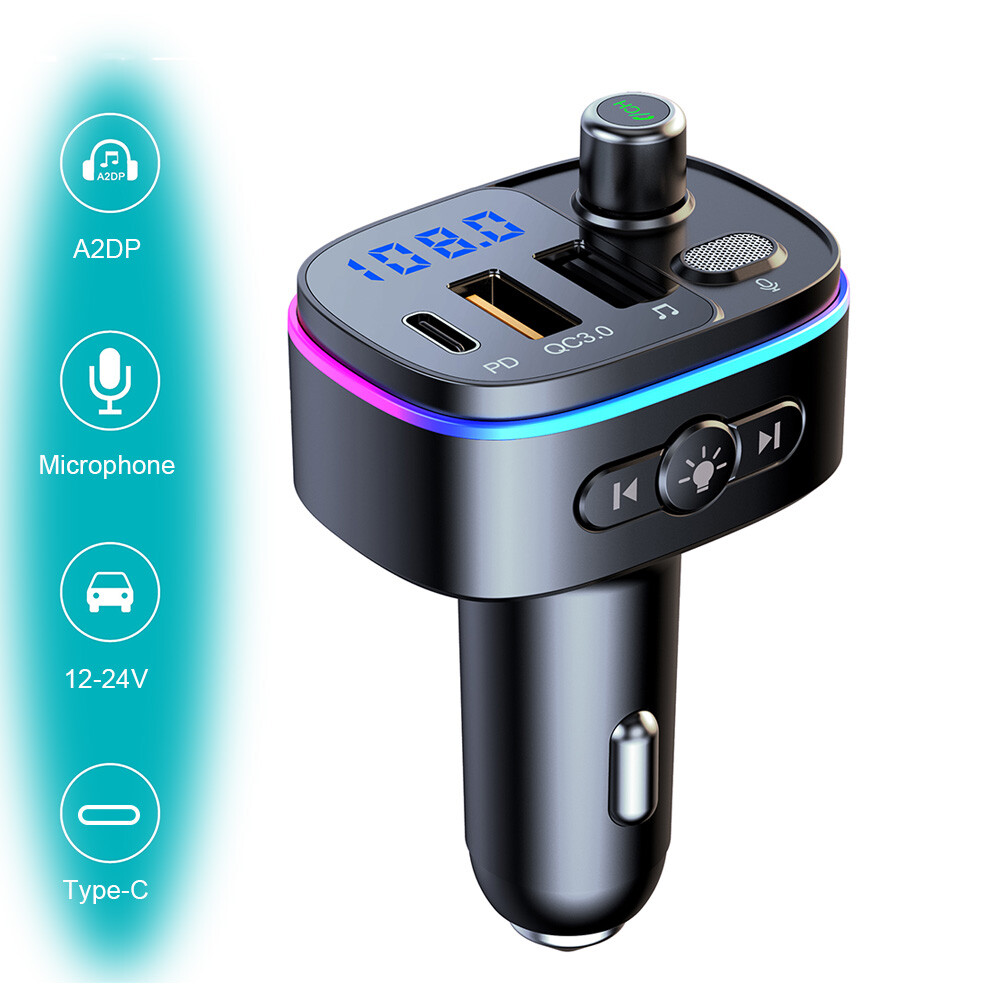 Bluetooth 5.0 FM Transmitter Radio Adapter QC3.0 PD3.0 Quick Charge In-Car Kit