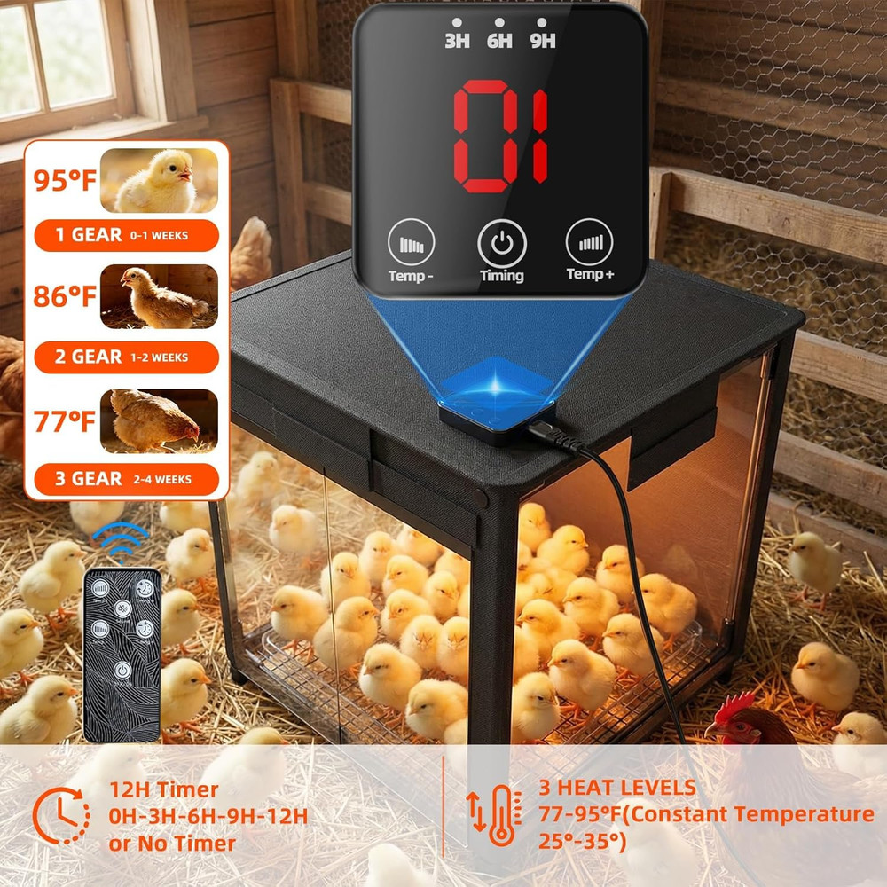 Brooder Box for Chicks, Upgrade Chicken Brooder Box with Adjustable Temp (77~95℉