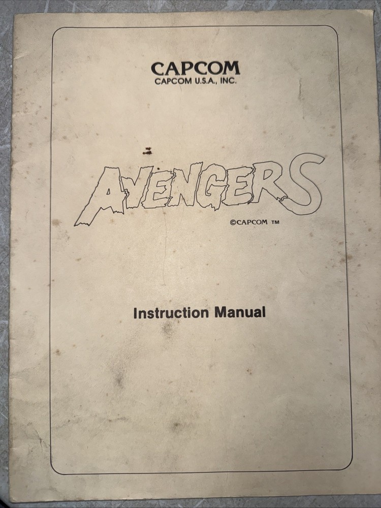 Original Avengers Capcom   Arcade  Video  Game  Instruction Manual
