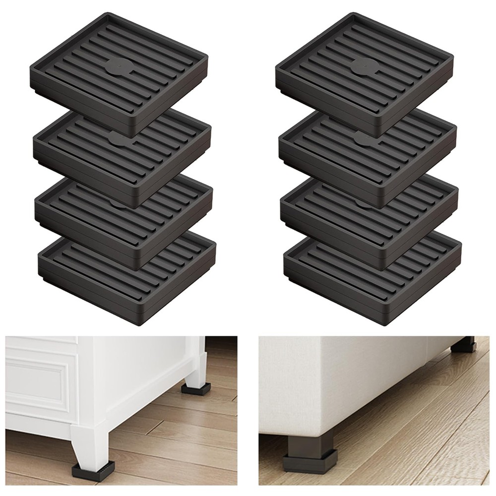 8 Pack Heavy Duty Bed Risers Stackable Square Adjustable 0.5-2 Inch Lifts