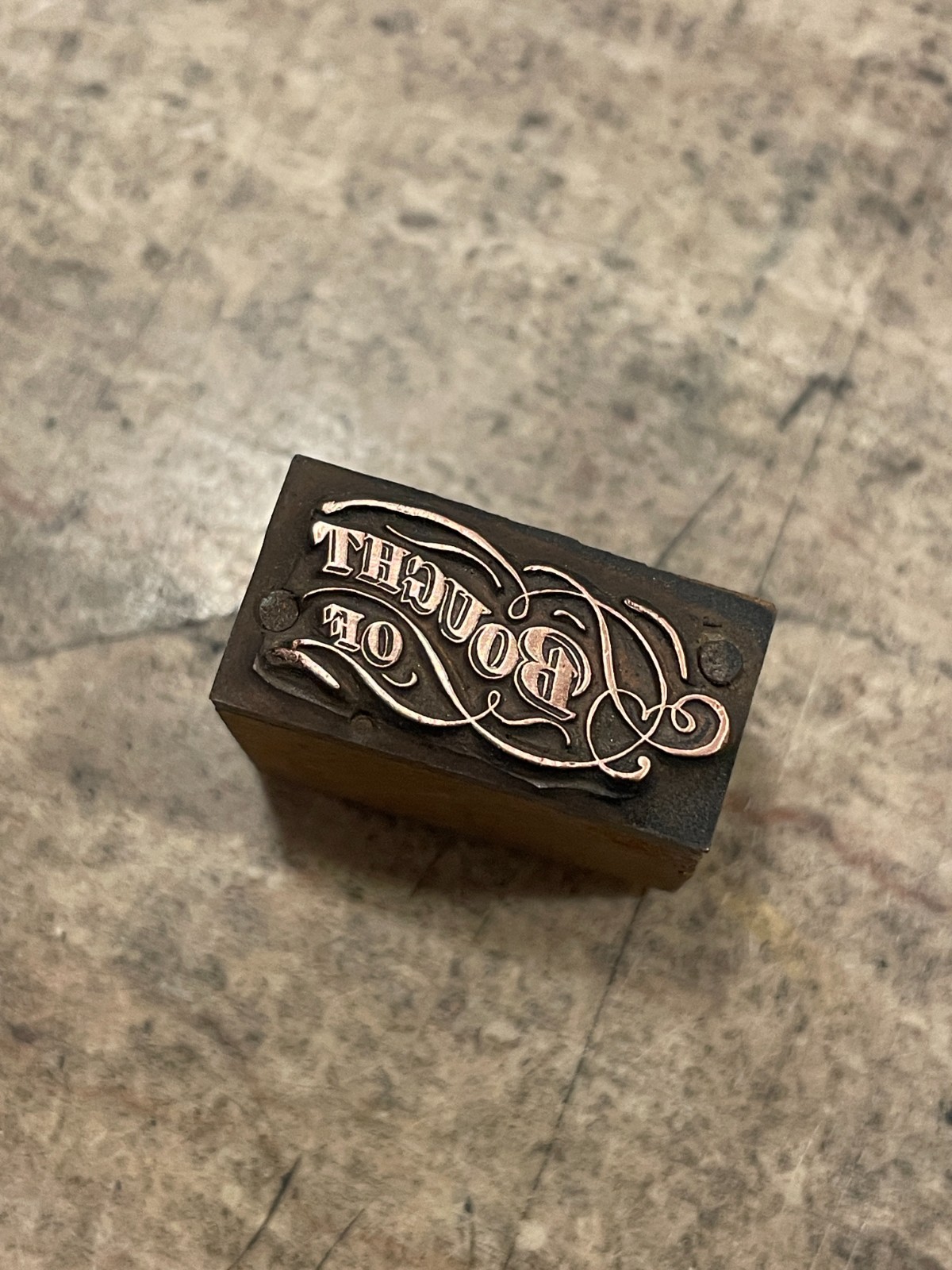 Printing Letterpress Printers Block 'Bought Of' Antique Copper Mercantile (1587)