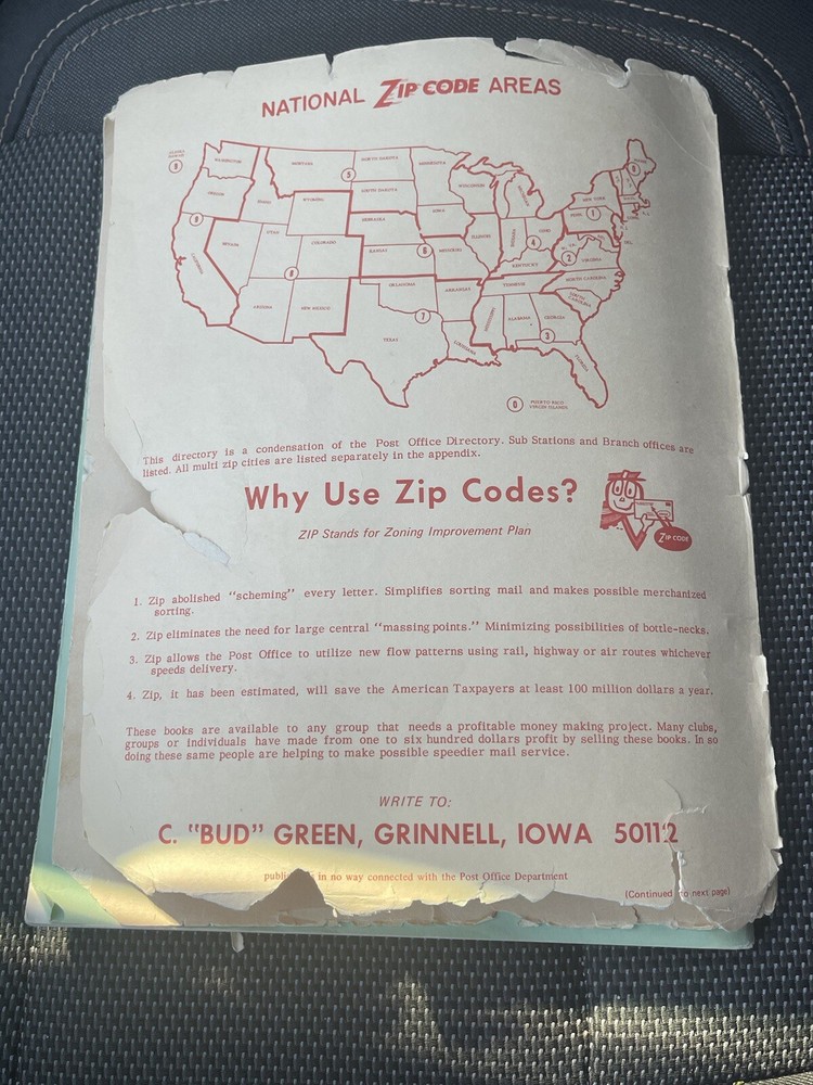 Vintage, Original Post Office Issue, Early 1960's Mr. Zip Code Directory, PBack