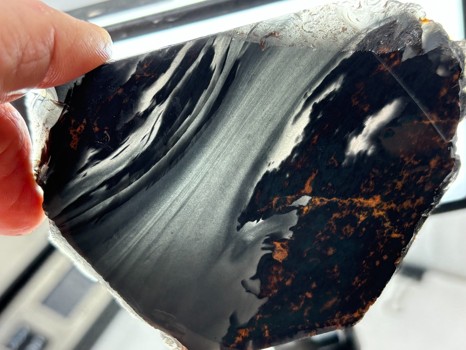 Tri-flow Sheen/Lace Obsidian Slab Lapidary Cabbing Knapping Combo ship avail
