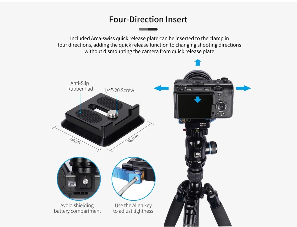 SIRUI 38mm Square Quick Release Plate with 360° Rotating Panoramic Head