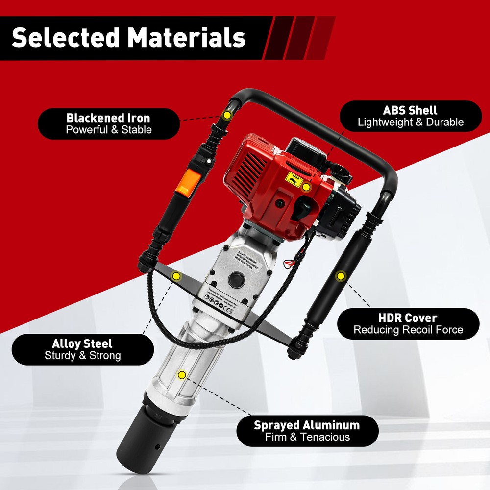 Petrol Post Driver 1900W 52cc Two-Stroke Engine with Shock Absorption