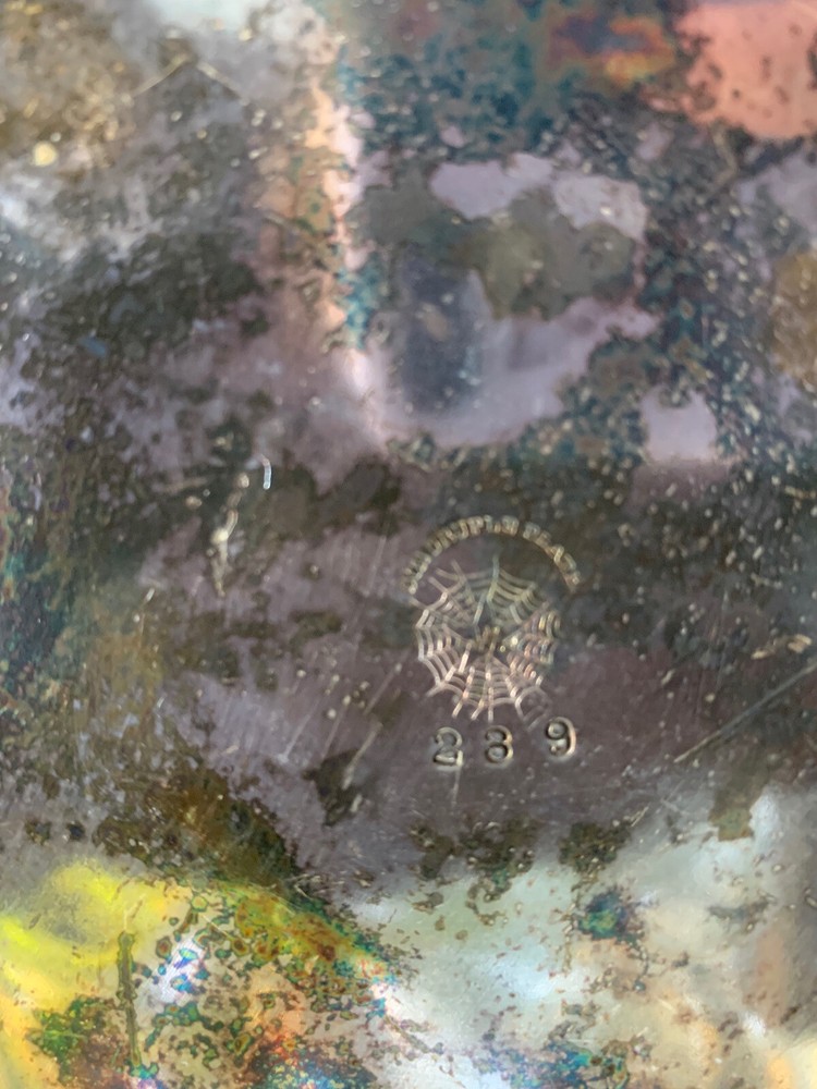 VTG E.G. Webster Son Nut Bowl Squirrel Figure Quadruple Silver Plate Spider Web