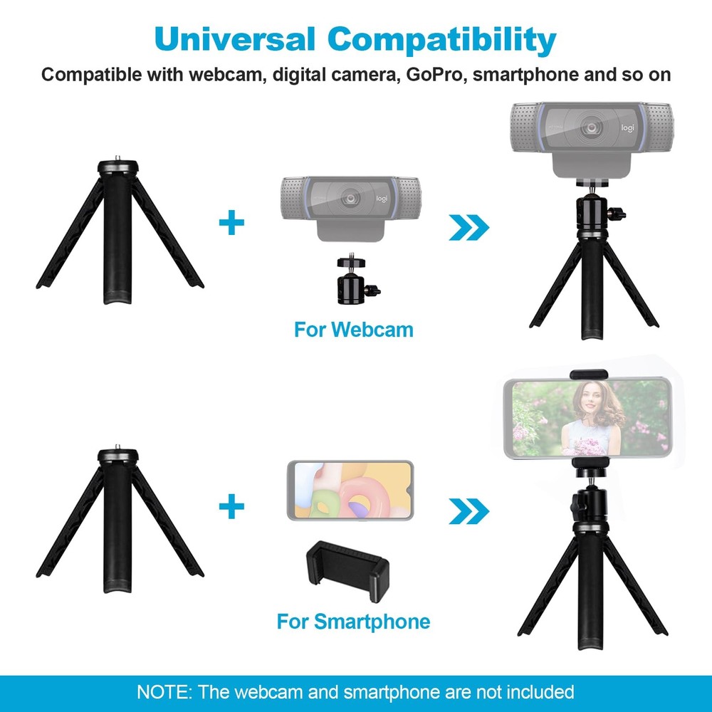 NexiGo Lightweight Mini Tripod for Camera/Phone/Webcam, Extendable Black
