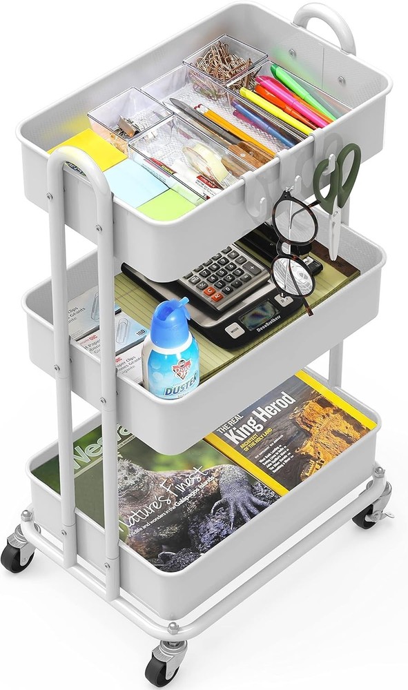 Compact White Utility Rolling Cart