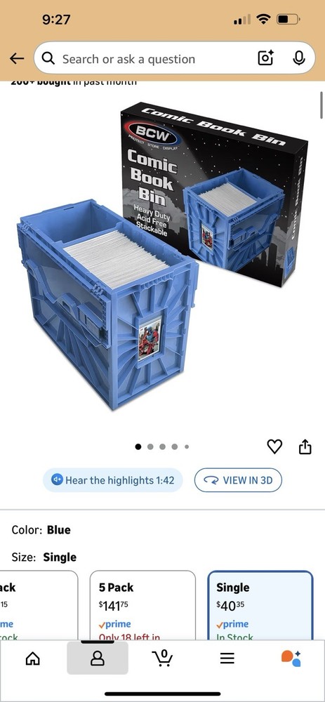 BCW Short Comic Book Bin Heavy Duty Stackable Plastic Box Holds 150 Bagged BCW