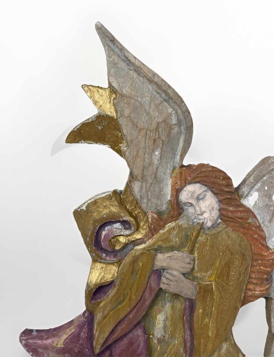 VTG Carved Wooden 13” Angel Playing Trumpet Angelic Wall Art Philippines