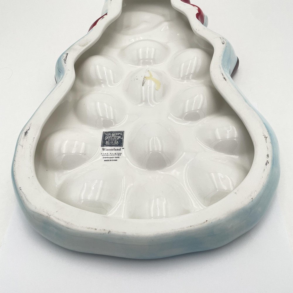 Tabletops Gallery Snowman Deviled Egg Platter Large Ceramic Christmas Multicolor