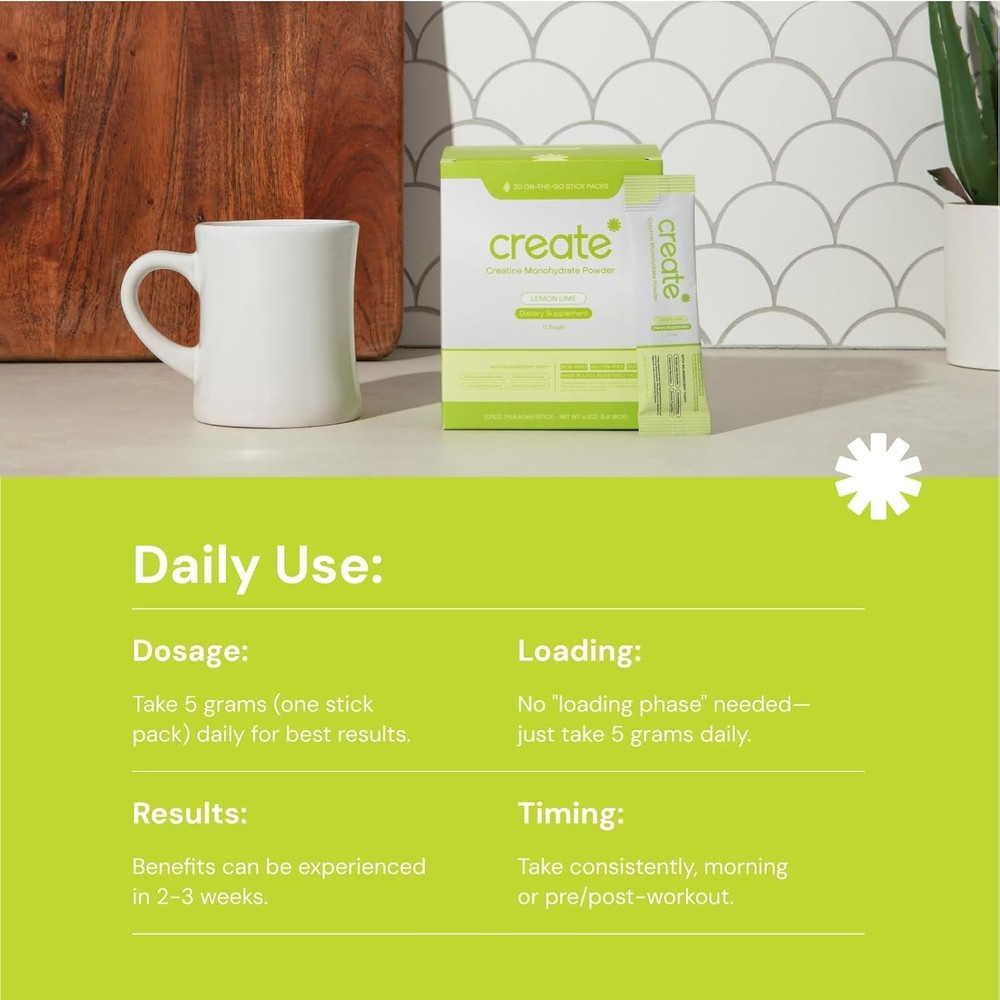 Create Creatine Monohydrate 5g Lemon Lime Single Serve 60-Packets EXP2027