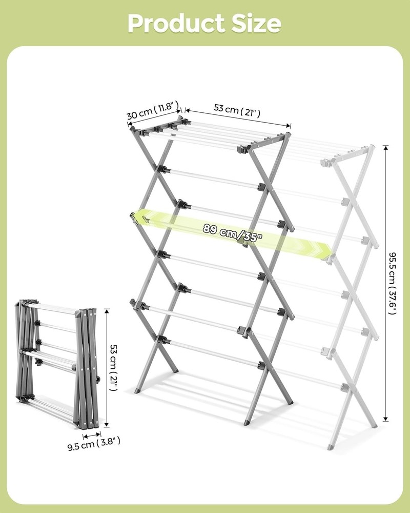 Stylish White/Grey Laundry Drying Rack: Foldable & Expandable for Versatile Use