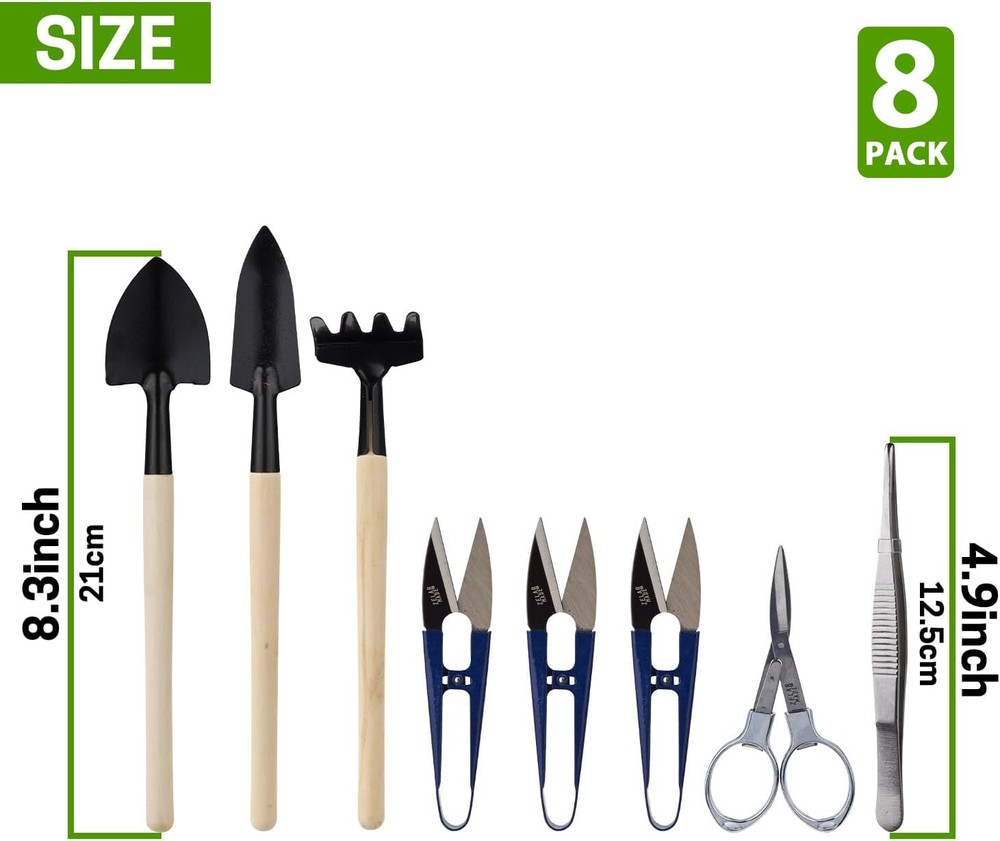 Bonsai Set 8 Pcs - Include Pruner,Fold Scissors,Mini Rake,Bud & Leaf Trimmer ...
