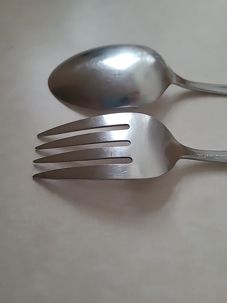 Oneida Stainless Flatware 2 pc Serving Spoon and Meat Fork VTG