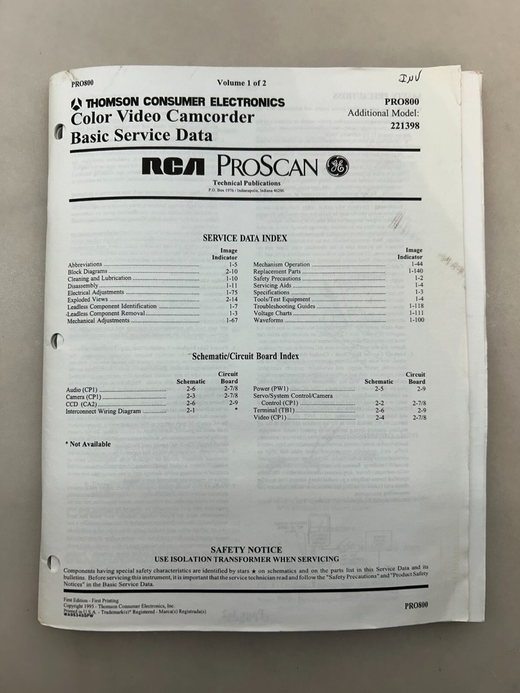 RCA PRO800 Original Service Manual Free Shipping