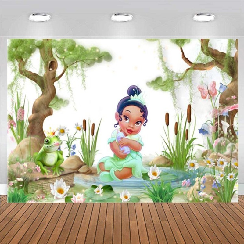Princess Tiana Frog Backdrop Baby Shower Birthday Party Custom Background Fabric