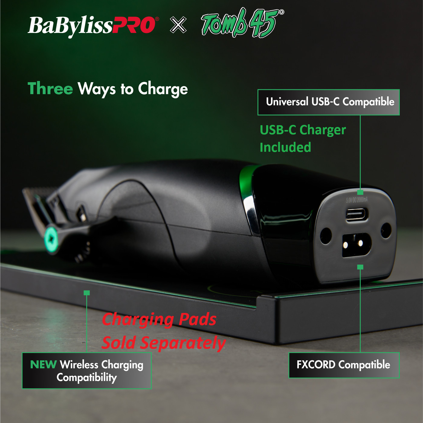 Babyliss Pro Black Tomb45 Wireless Charging Clipper Trimmer FXT45C FXT45T Combo