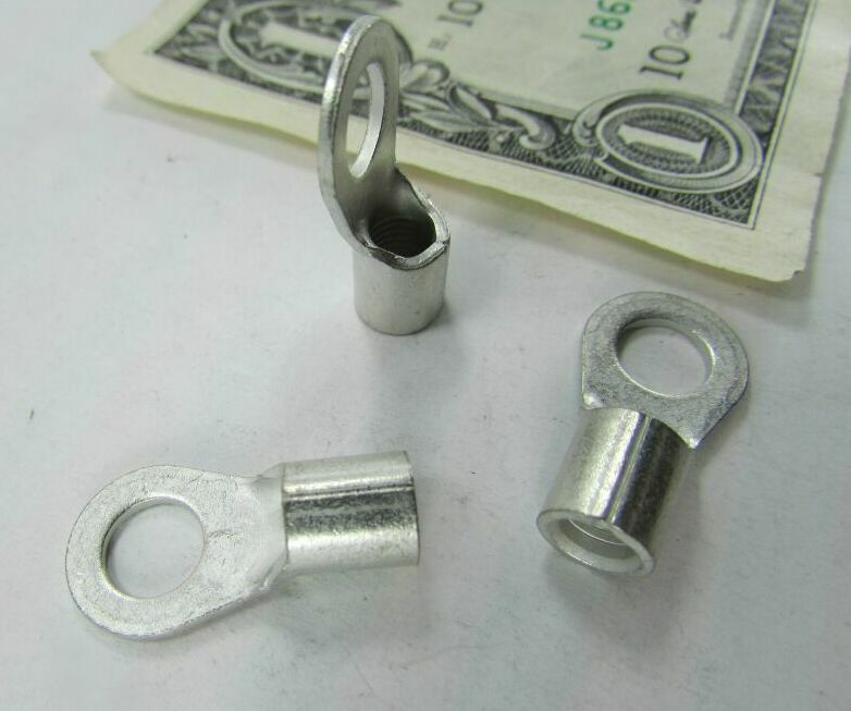 20 Amp Tyco Solid Copper Brazed Barrel Ring Terminals #8 AWG 1/4" Stud 2-33461-2