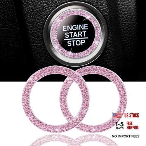 2 Pack Car Engine Start Stop Decoration Ring Pink, Crystal Decorative Ring