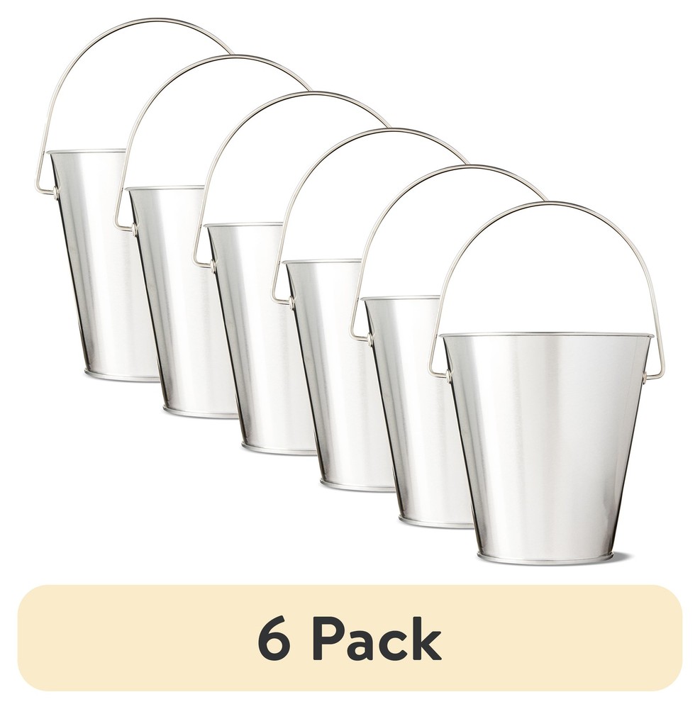 Silver Tin Pail with Handle, 4.6"