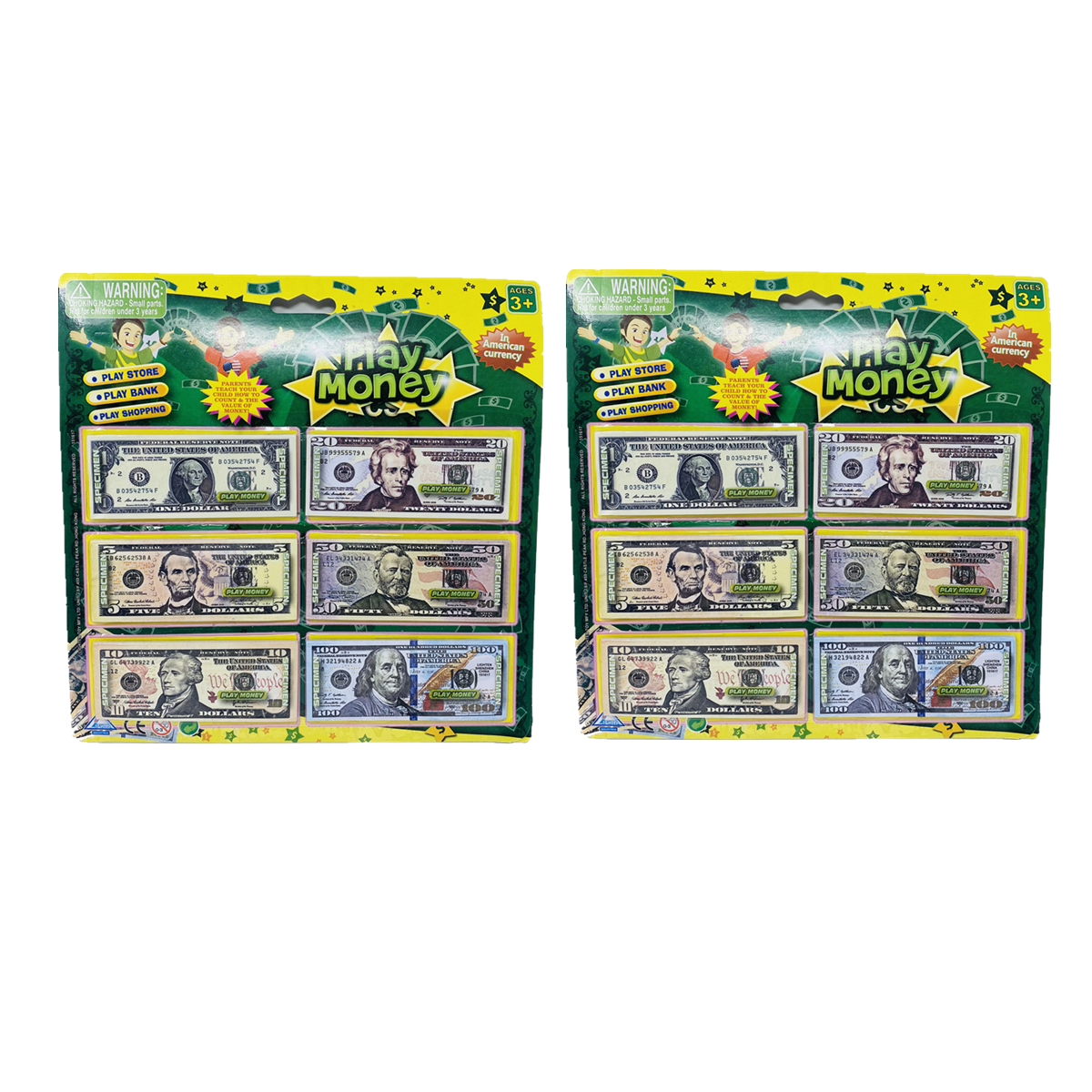 240 PC Educational Play Money Set, Print 1 Side - Bills of 1, 5, 10, 20, 50, 100