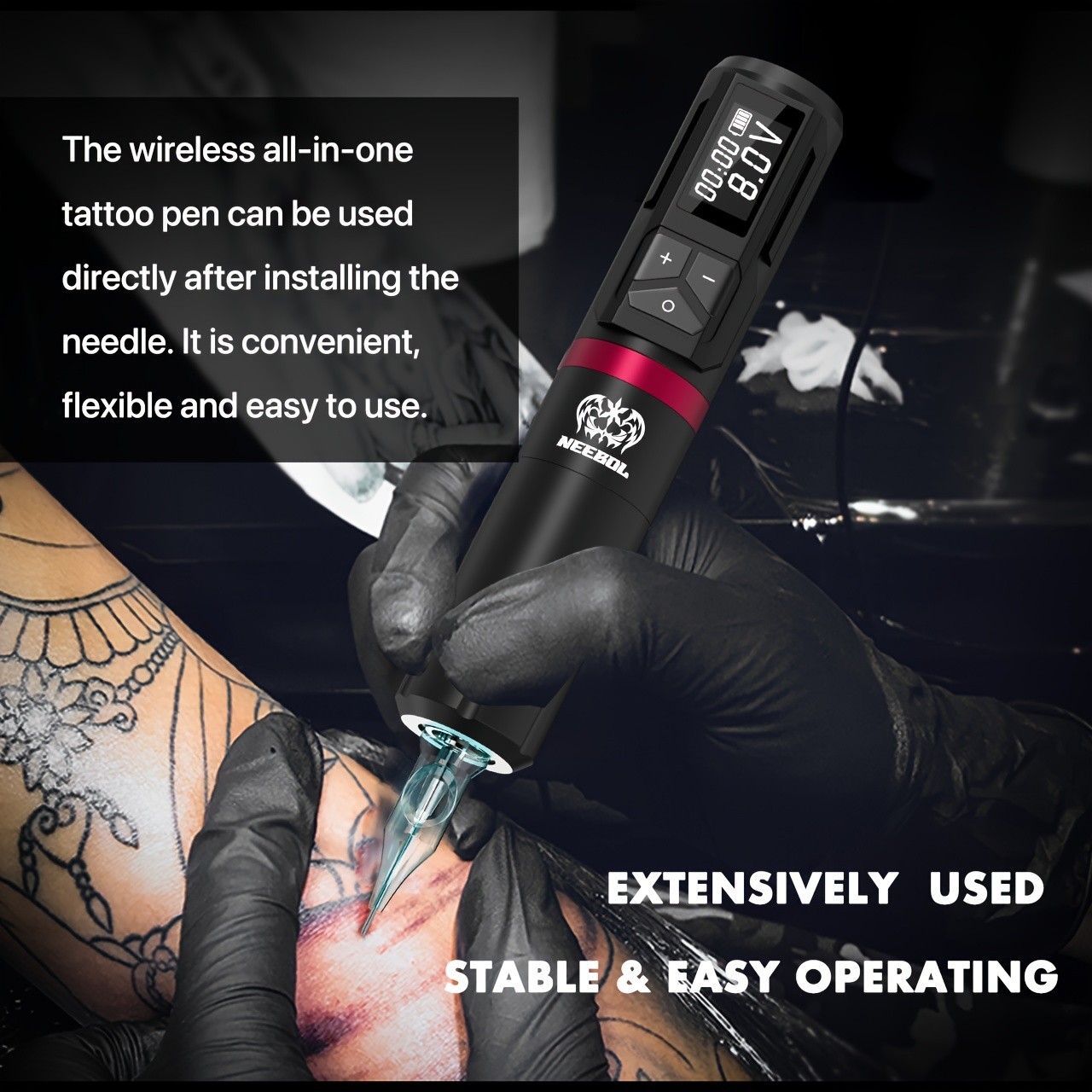Wireless Tattoo Gun Kit Complete Rotary Pen Machine With Power Supply Ink Needle