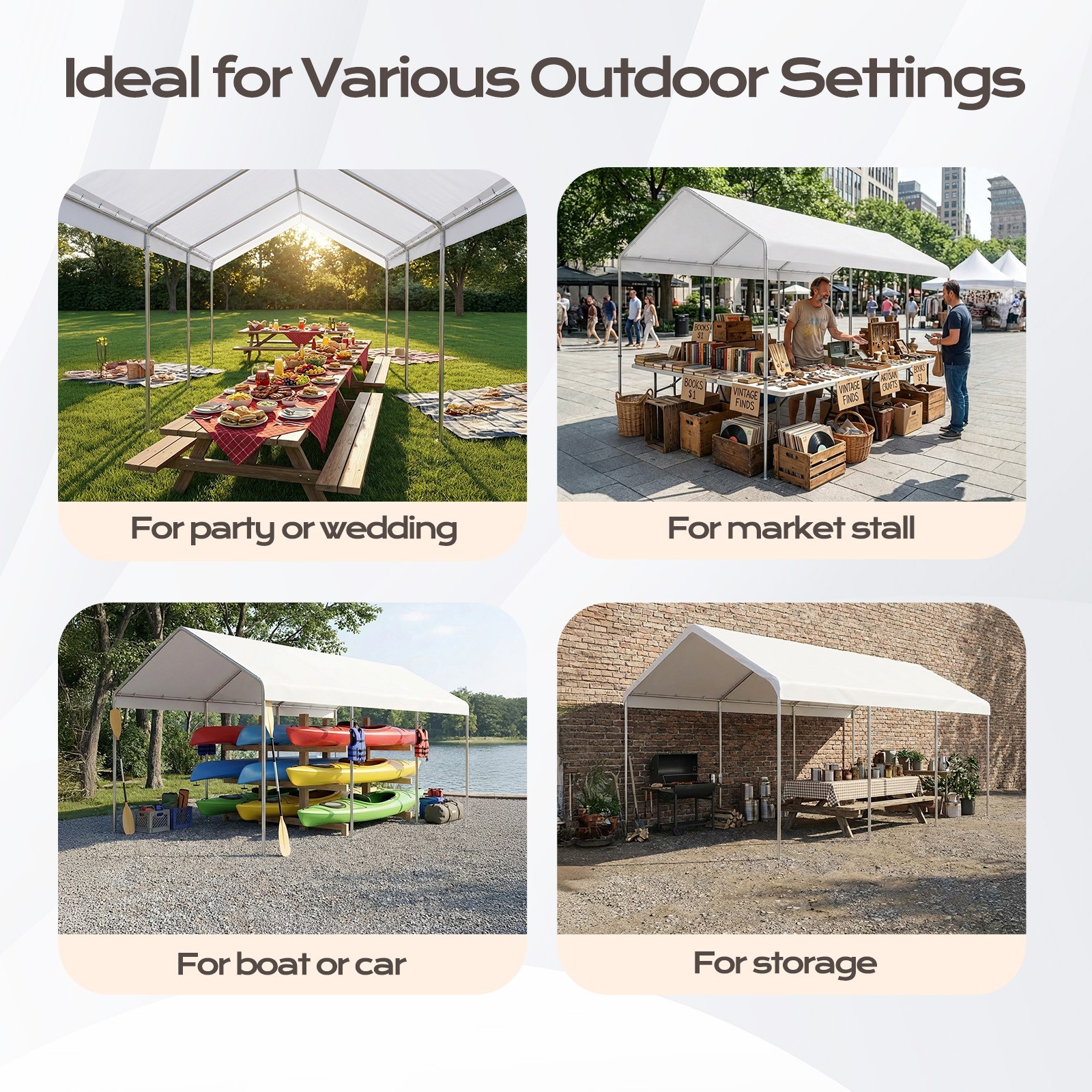 Aoodor 10 x 20 FT Carport Replacement Canopy Cover with Extra-Long Ball Bungees